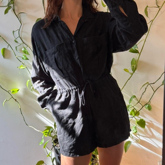 Dissh | MAXIE BLACK LINEN SHIRT ROMPER | sz sm/4 | BLACK - Picture 2 of 6